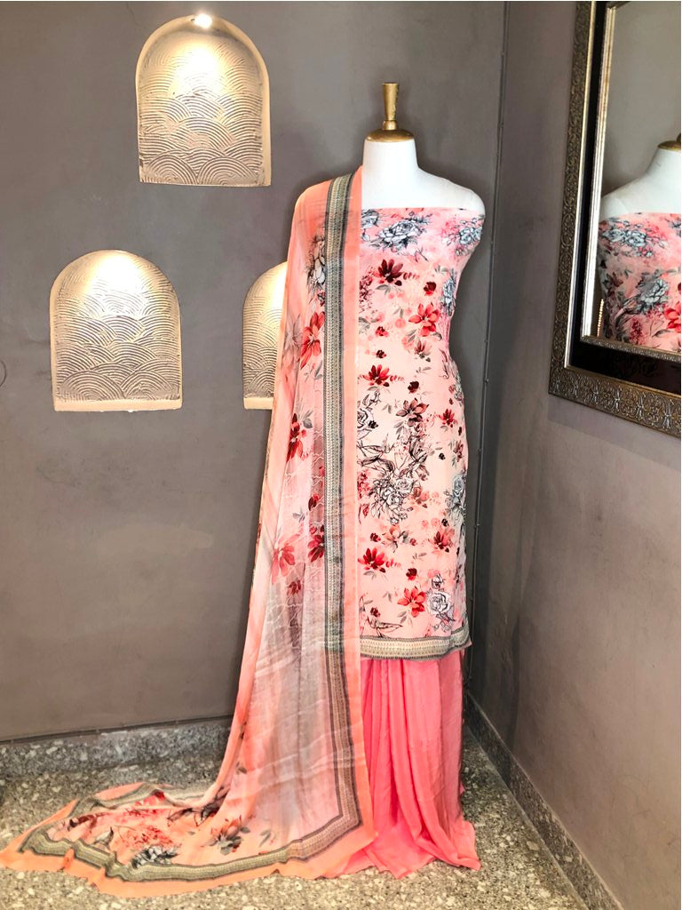 Printed Crepe Unstitched Suit